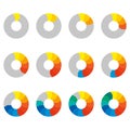 Preloaders icon set. Loading and buffering symbols. Step by step infographics. Colorful pie chart, diagram and graph with steps.